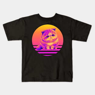 Sad Kitty Cat Retro Sunset Kids T-Shirt